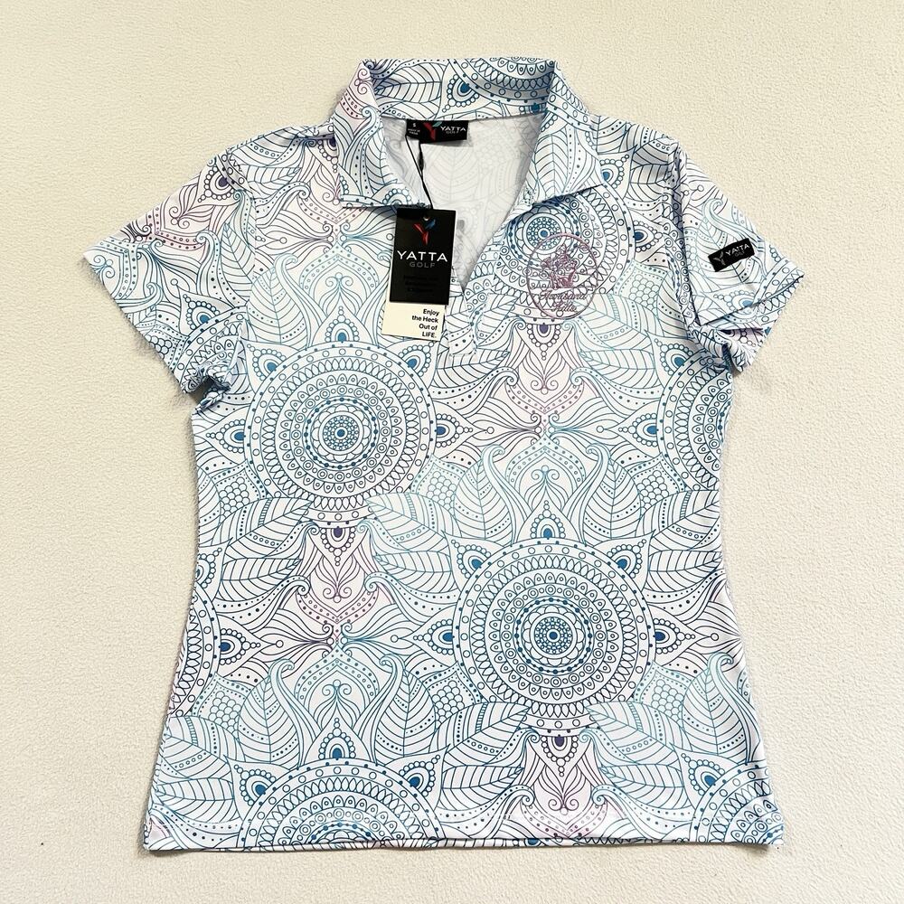 NWT Yatta Golf Polo Shirts Lady Lavender Mandala Blue Print Thousand Hills S